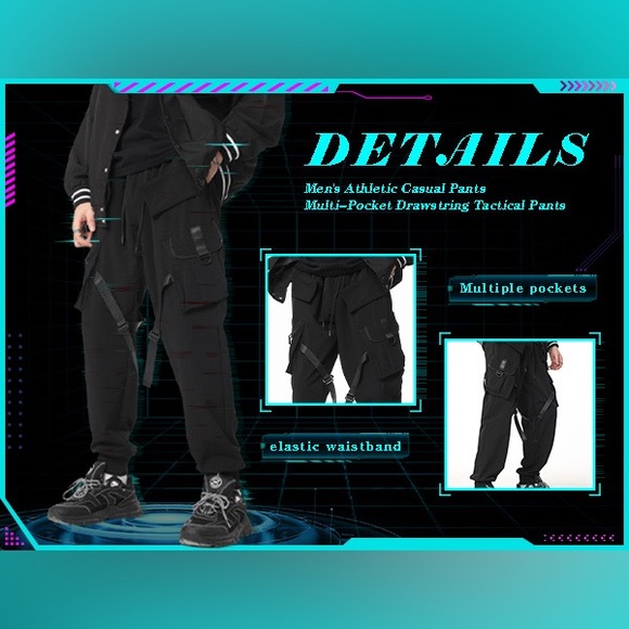 Dudhuh Black Techwear Cargo Jogger Pants Tactical Streetwear Size Small - Picture 13 of 15